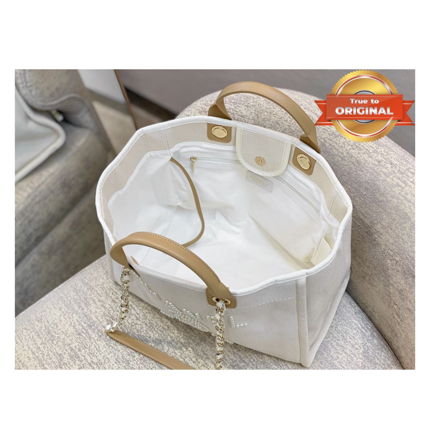 [True-to-ORIGINAL] Chanel Large Deauville Pearl Tote Bag White For Women 15in/38cm